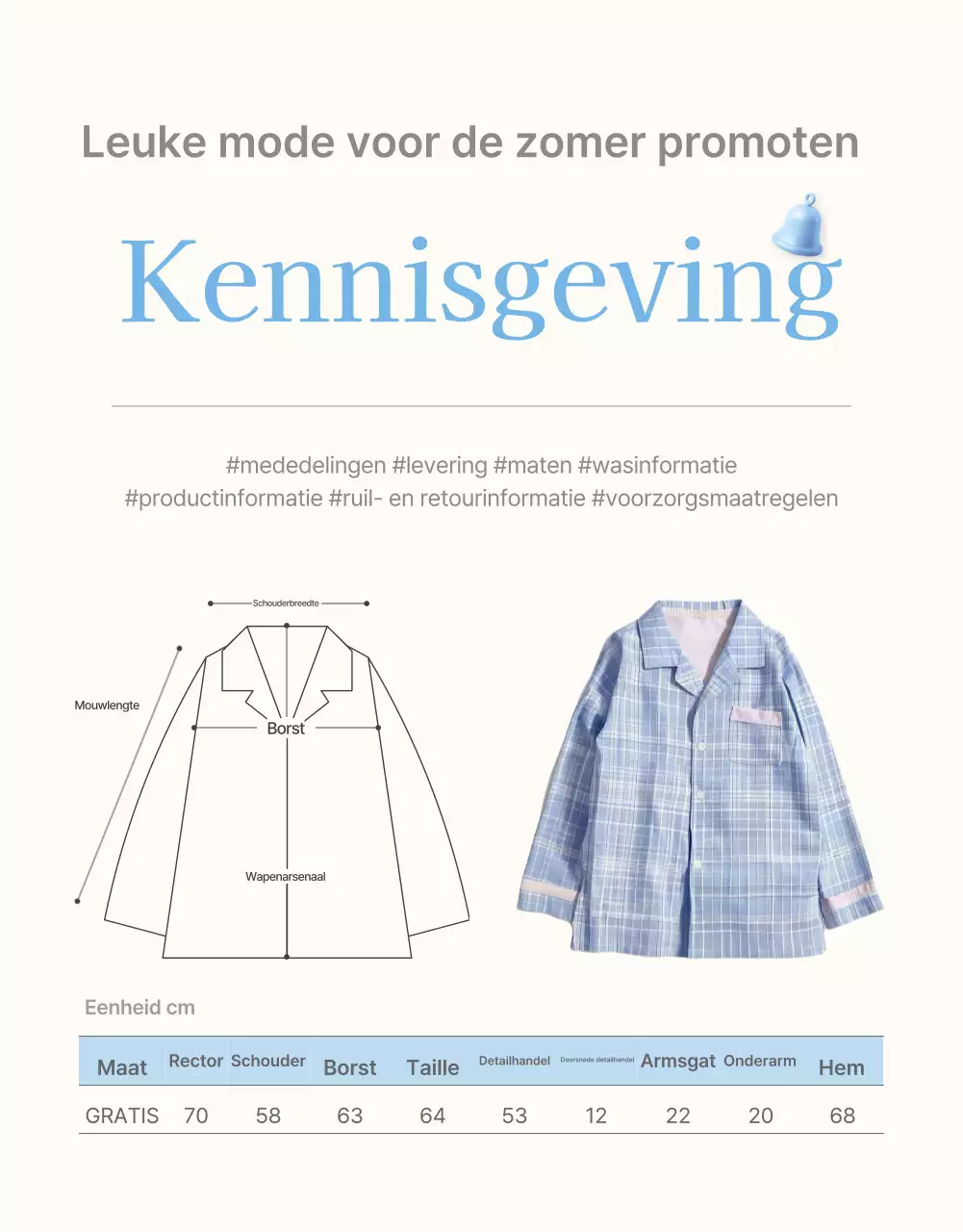 Informatie en voorzorgsmaatregelen in het lichtblauw-witte zomermodecentrum