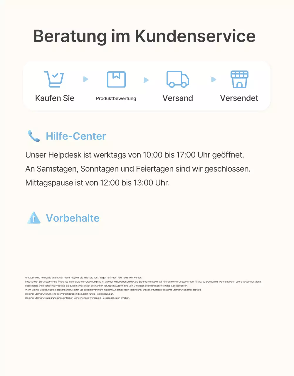 Informationen und Vorsichtsmaßnahmen für das hellblau-weiße Sommermodezentrum