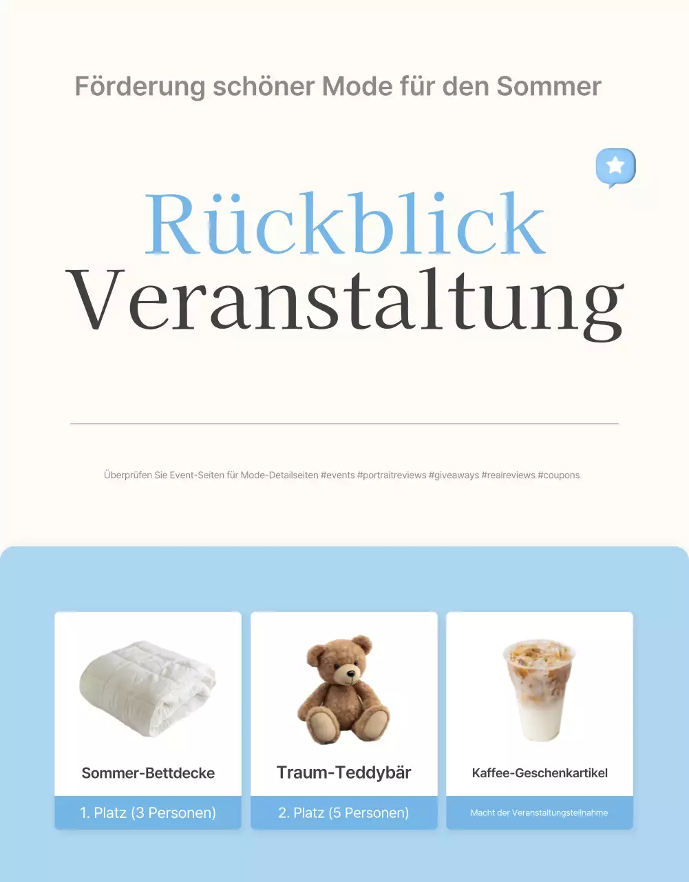 Bewerben Sie Ihre Rezensionen und Foto-Events sowie Ihre Rezensionsseiten in Ihrem Lieblingsmodezentrum in hellblau und weiß für den Sommer