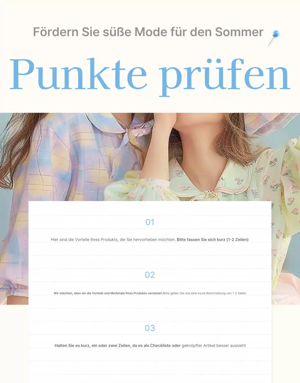 Förderung von Checkpoints in Modezentren, die perfekt für den Sommer in Hellblau und Weiß sind