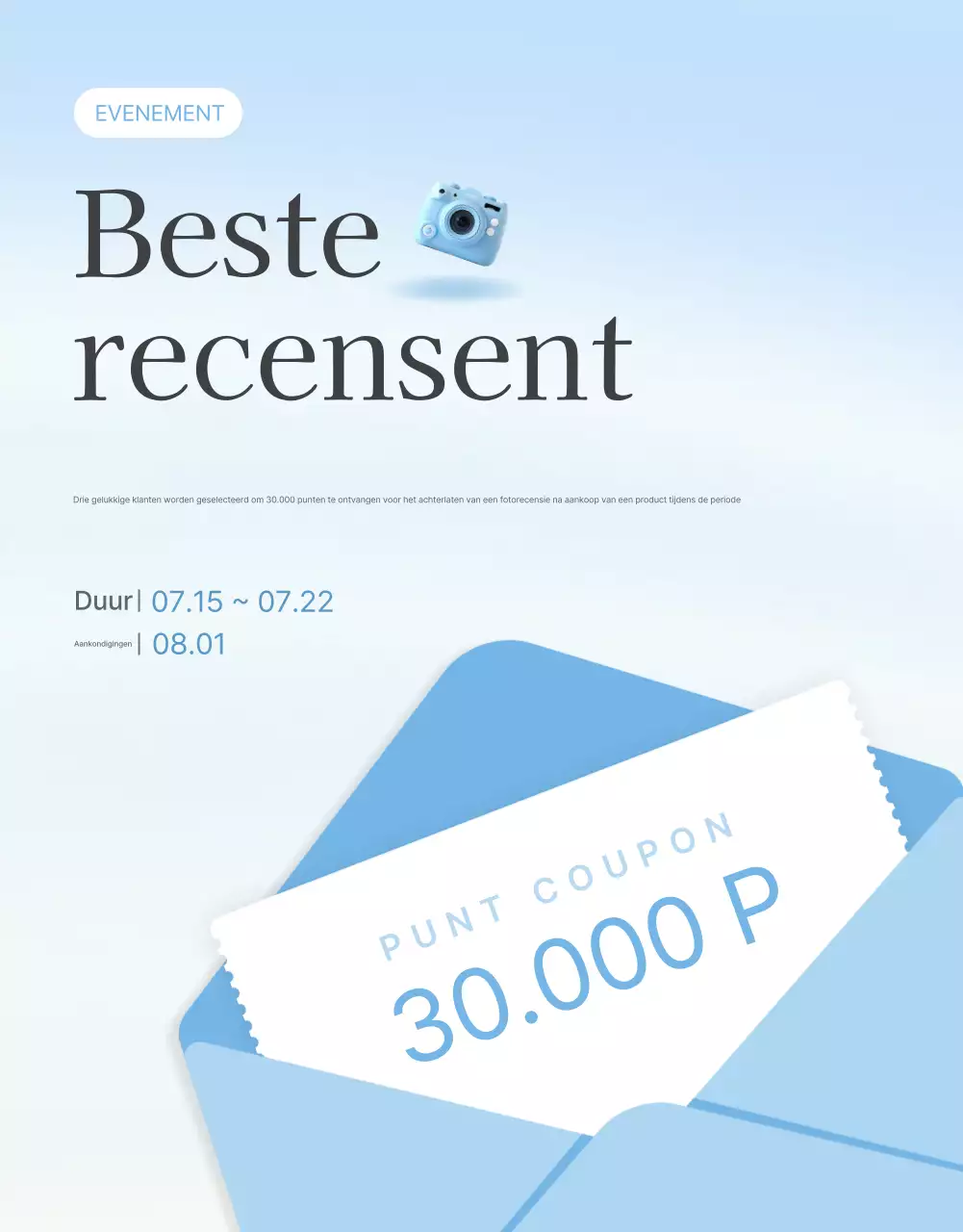 Promoot je reviews en foto-evenementen en reviewpagina's bij je favoriete fashion mall in lichtblauw en wit voor de zomer