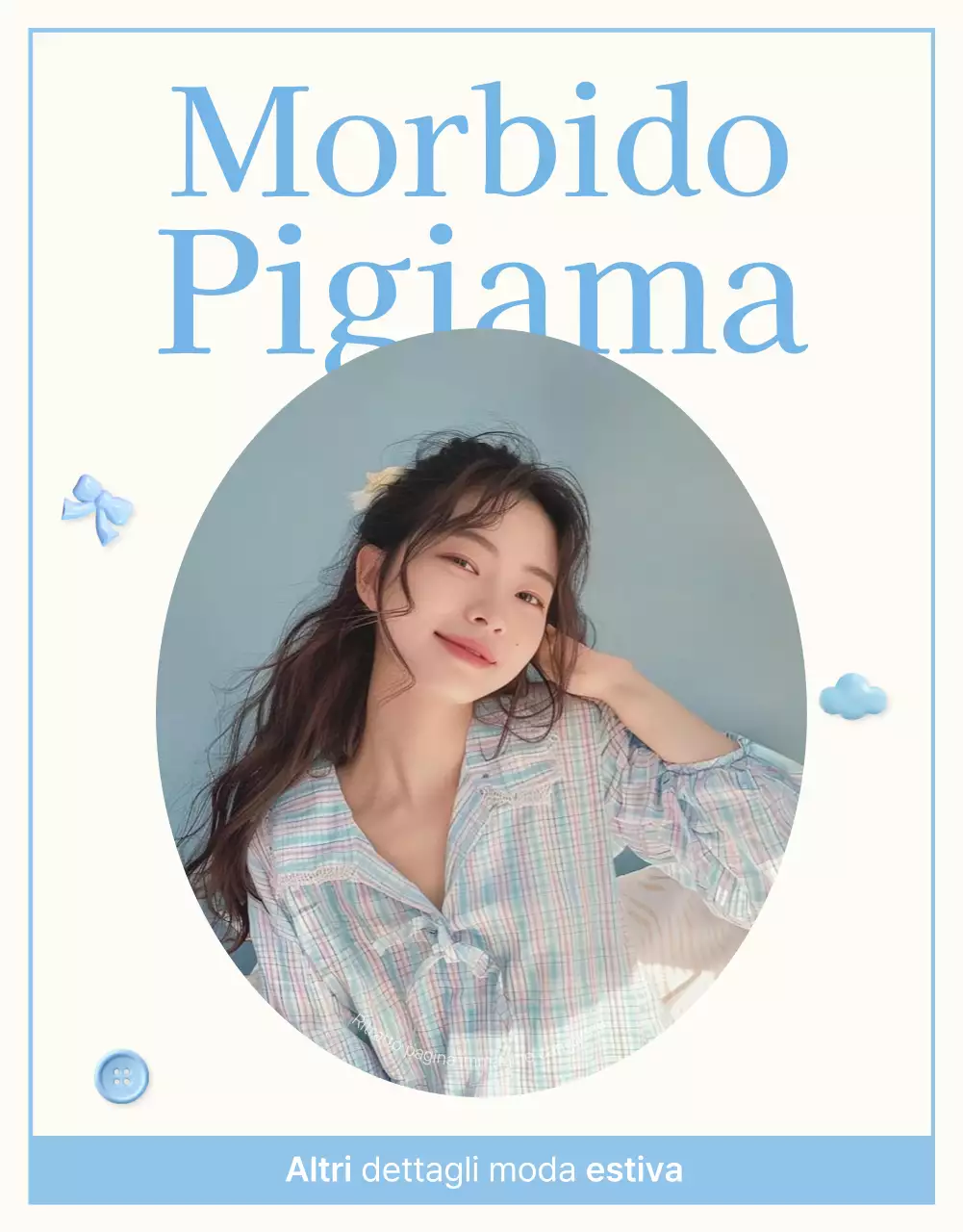 Promuovete un centro commerciale di moda pronto per l'estate con una simpatica emoji di nuvola e nastro in azzurro e bianco.