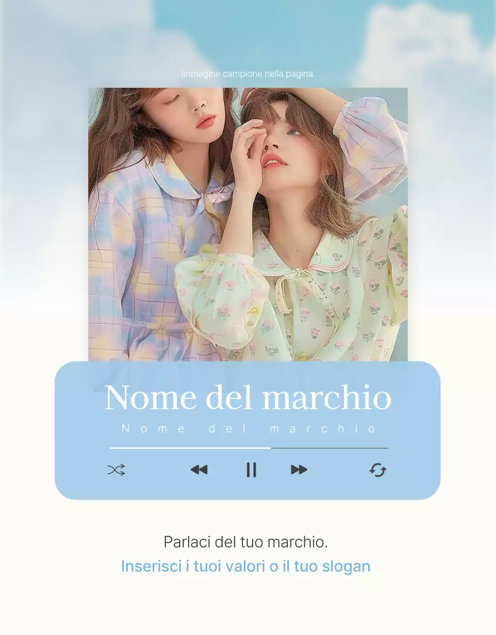 Promuovete la vostra pagina introduttiva su un centro commerciale di moda azzurro e bianco, pronto per l'estate.