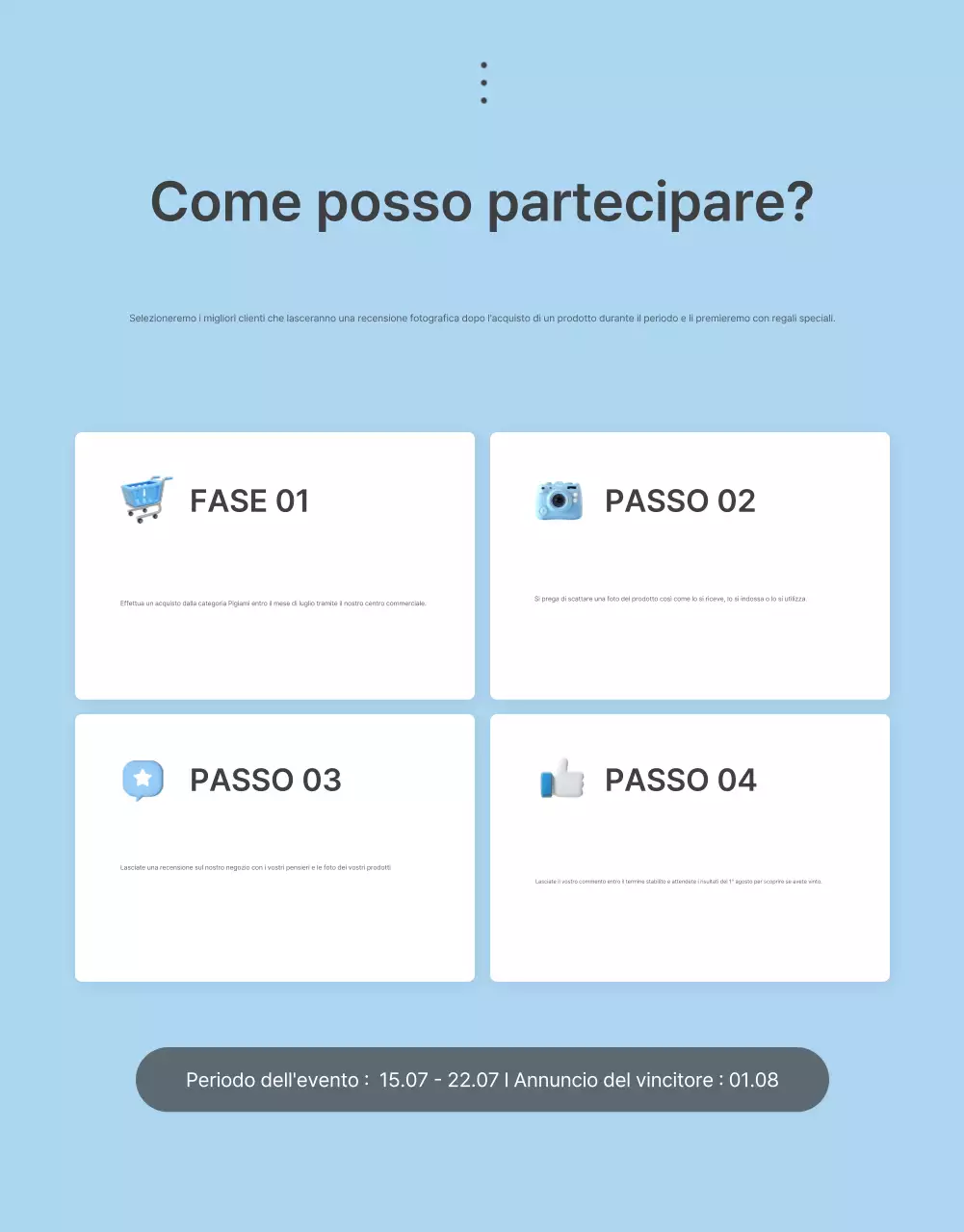 Promuovete le vostre recensioni, i vostri eventi fotografici e le vostre pagine di recensioni presso il vostro centro commerciale di moda preferito, in azzurro e bianco per l'estate.