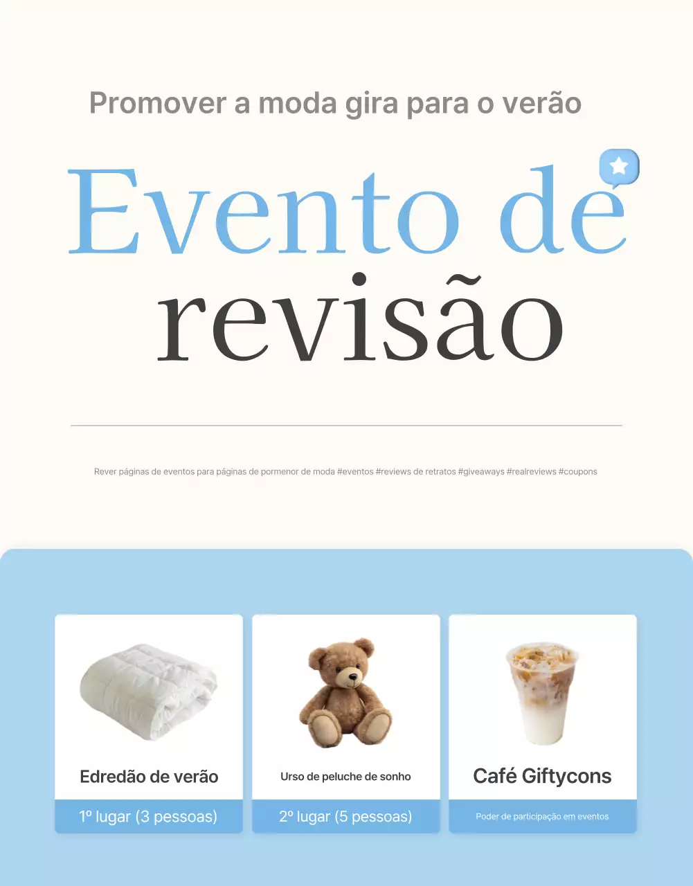 Promova as suas críticas e eventos fotográficos e páginas de críticas no seu centro comercial de moda favorito em azul claro e branco para o verão
