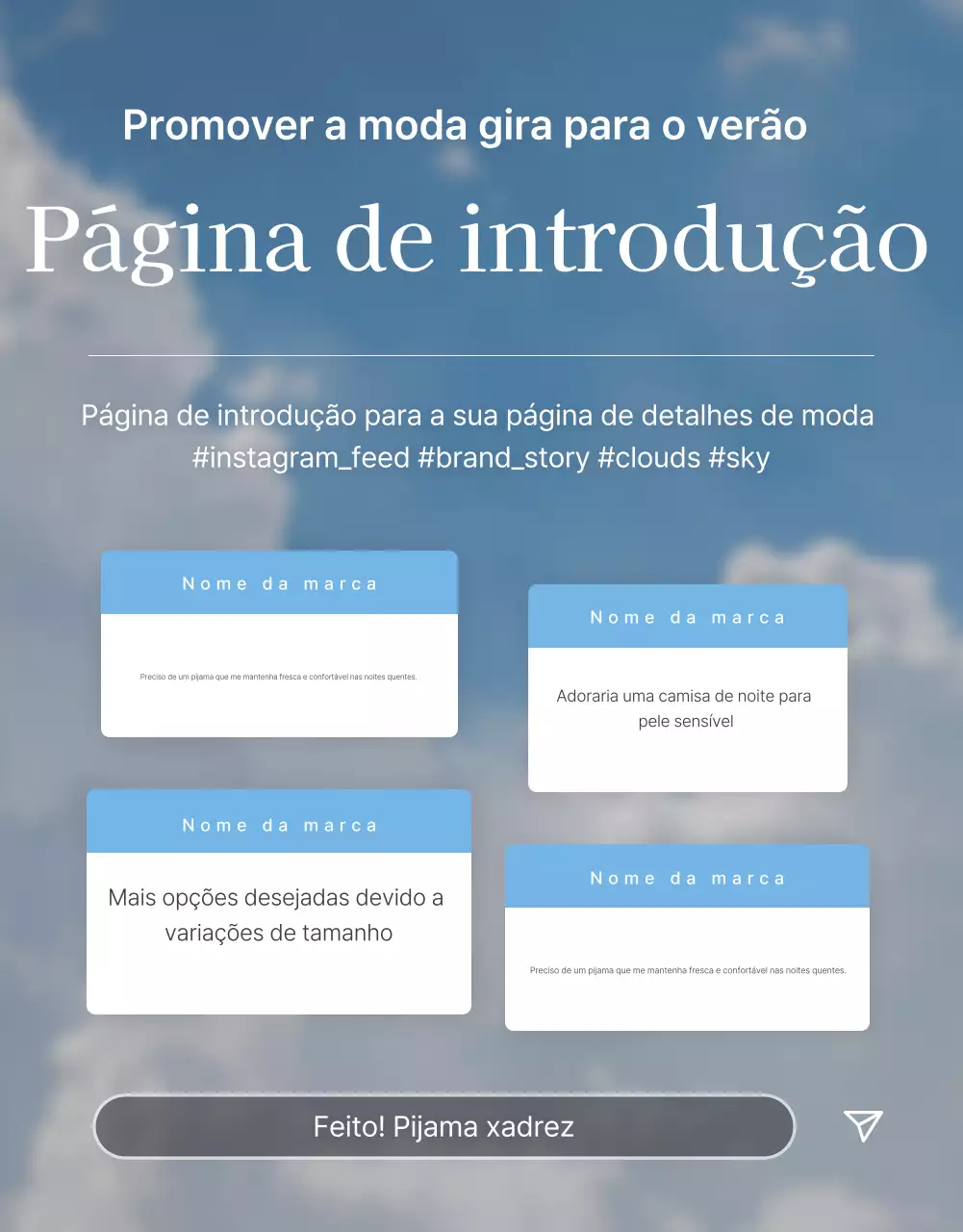 Promova a sua página de introdução num centro comercial azul claro e branco, pronto para o verão
