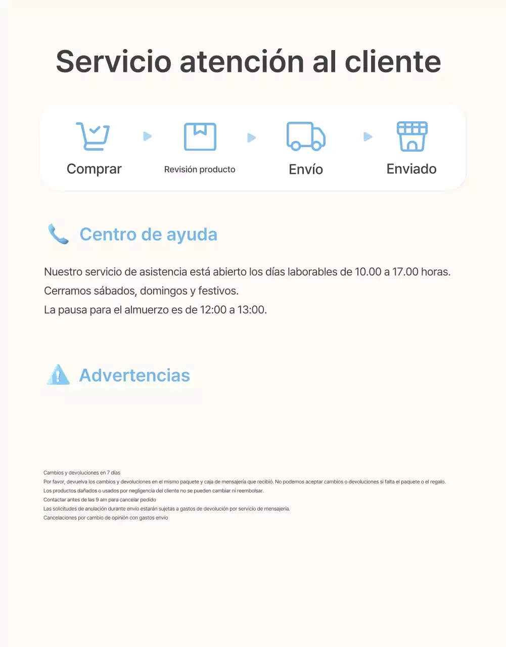 Información y precauciones que deben tomarse en el centro comercial de moda estival celeste y blanco