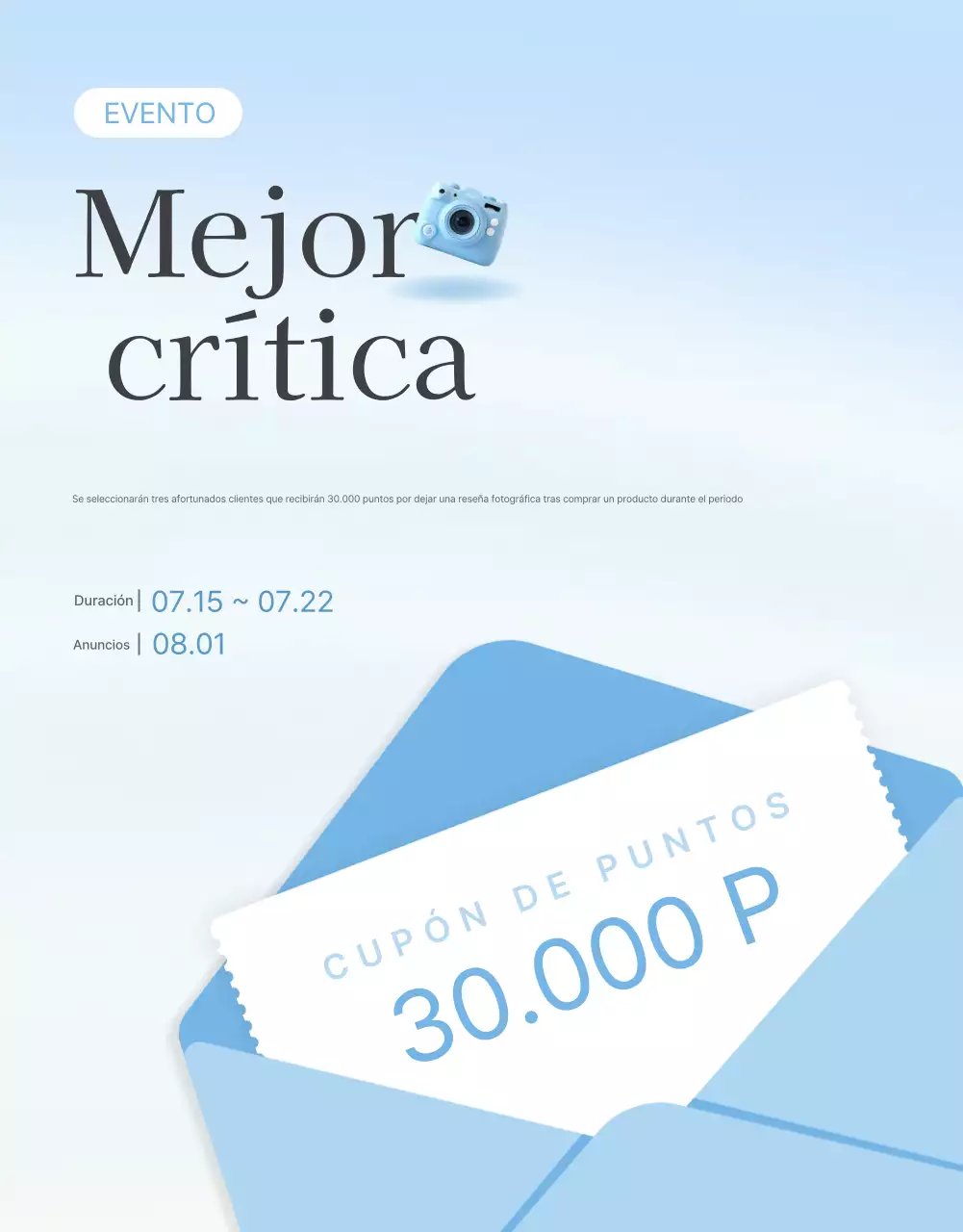 Promociona tus reseñas y eventos fotográficos y páginas de reseñas en tu centro comercial de moda favorito en azul claro y blanco para el verano