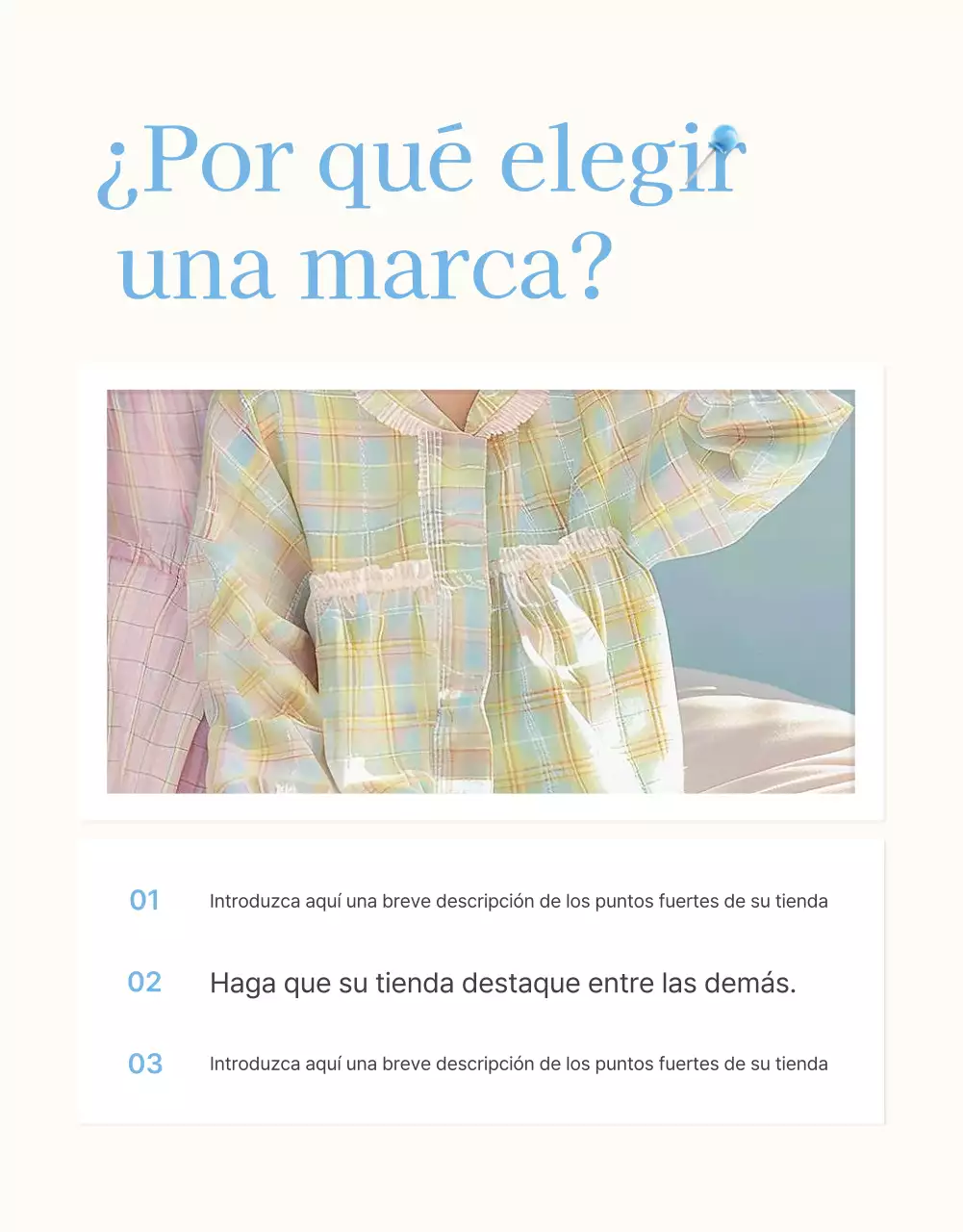 Promociona tu página de presentación en un centro comercial de moda en azul claro y blanco, listo para el verano