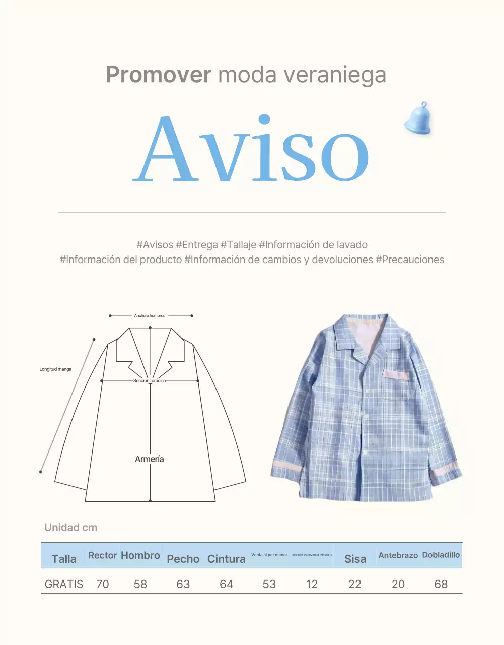 Información y precauciones que deben tomarse en el centro comercial de moda estival celeste y blanco