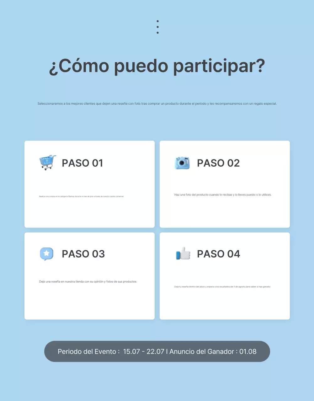 Promociona tus reseñas y eventos fotográficos y páginas de reseñas en tu centro comercial de moda favorito en azul claro y blanco para el verano