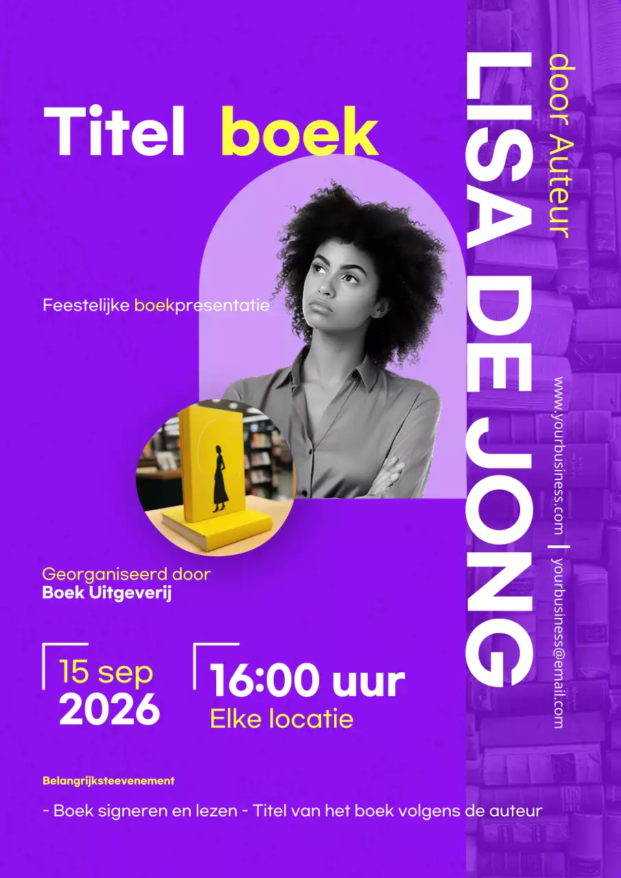 Paarse en gele minimalistische gedurfde boekpresentatie voor auteurs