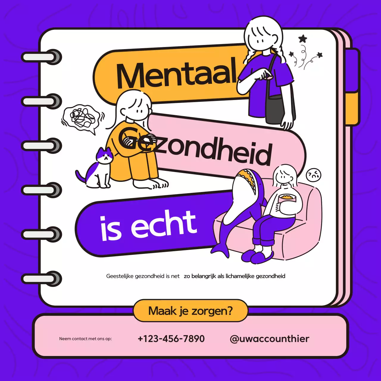 Paarse en gele creatieve illustratie Zelfmoord voorkomen met bewustzijn voor geestelijke gezondheid