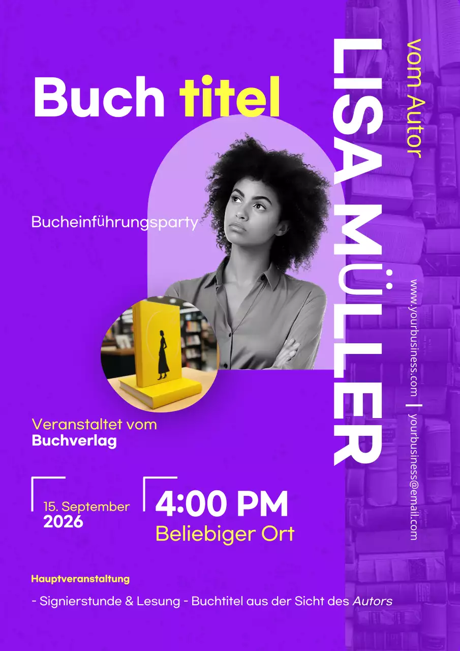 Lila und Gelb Minimalist Bold Authors Buchvorstellung Hinweis