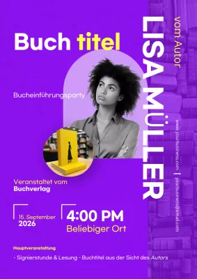 Lila und Gelb Minimalist Bold Authors Buchvorstellung Hinweis