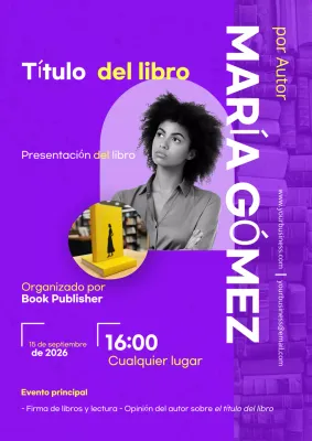Púrpura y amarillo Minimalista Negrita Autores anuncio de lanzamiento del libro