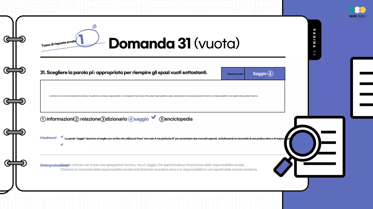 Materiale didattico di commento alla prova pratica evidenziato in giallo e in blu