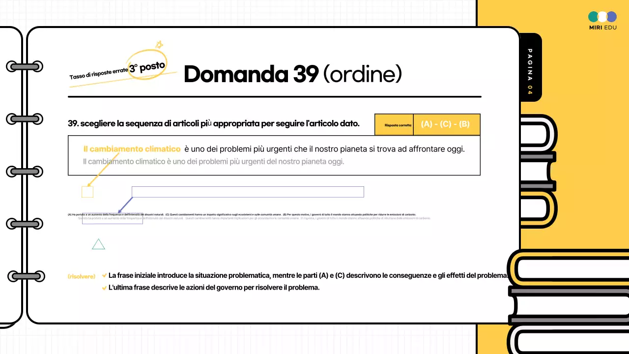 Materiale didattico di commento alla prova pratica evidenziato in giallo e in blu