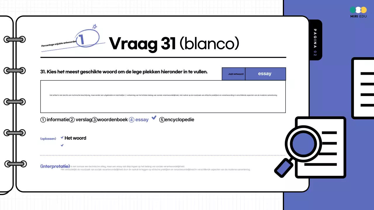 Gele en blauw gemarkeerde oefentoetsen met commentaar op lesmateriaal