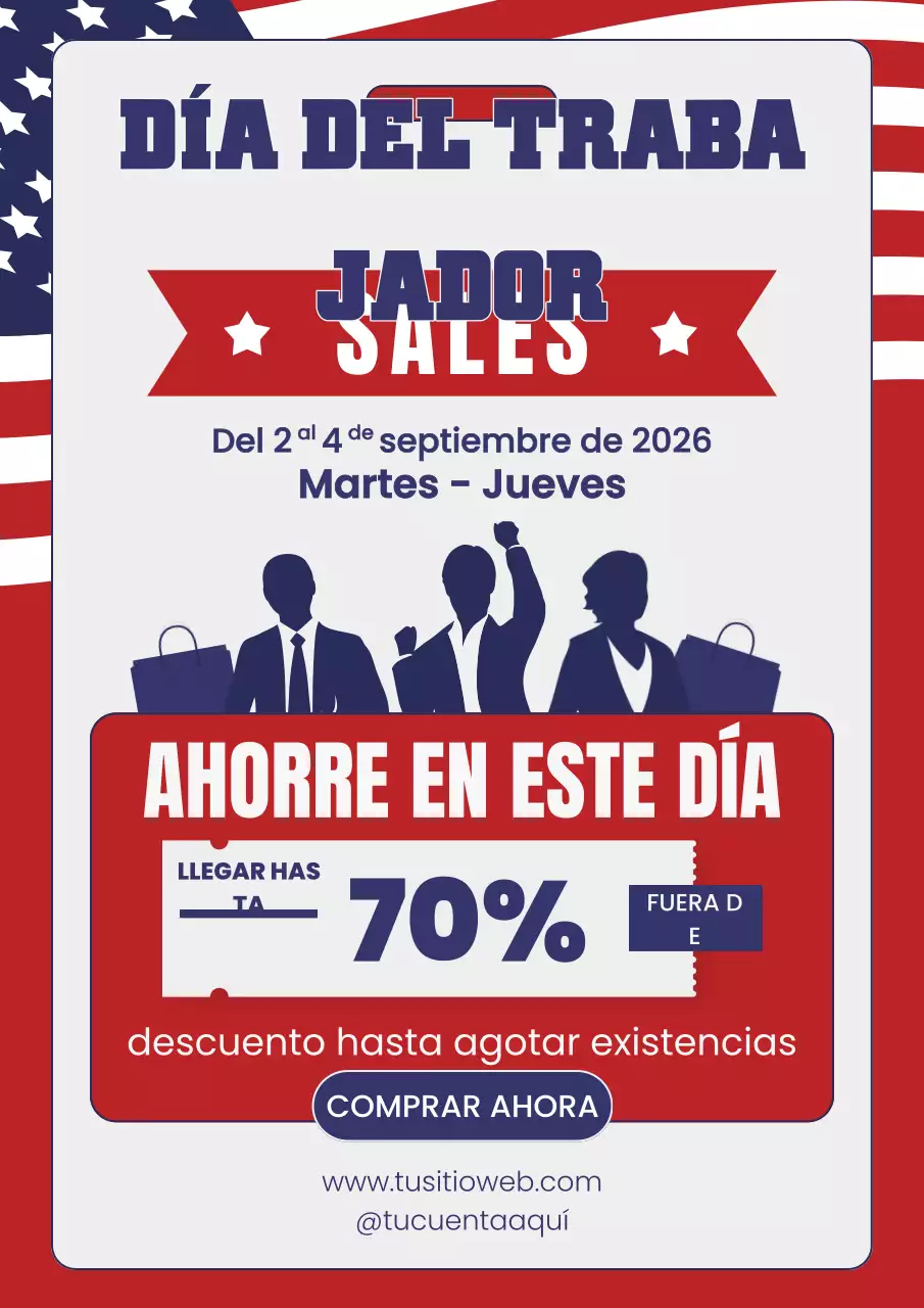 Anuncio de rebajas del Día del Trabajo en rojo y azul