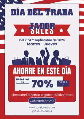 Anuncio de rebajas del Día del Trabajo en rojo y azul