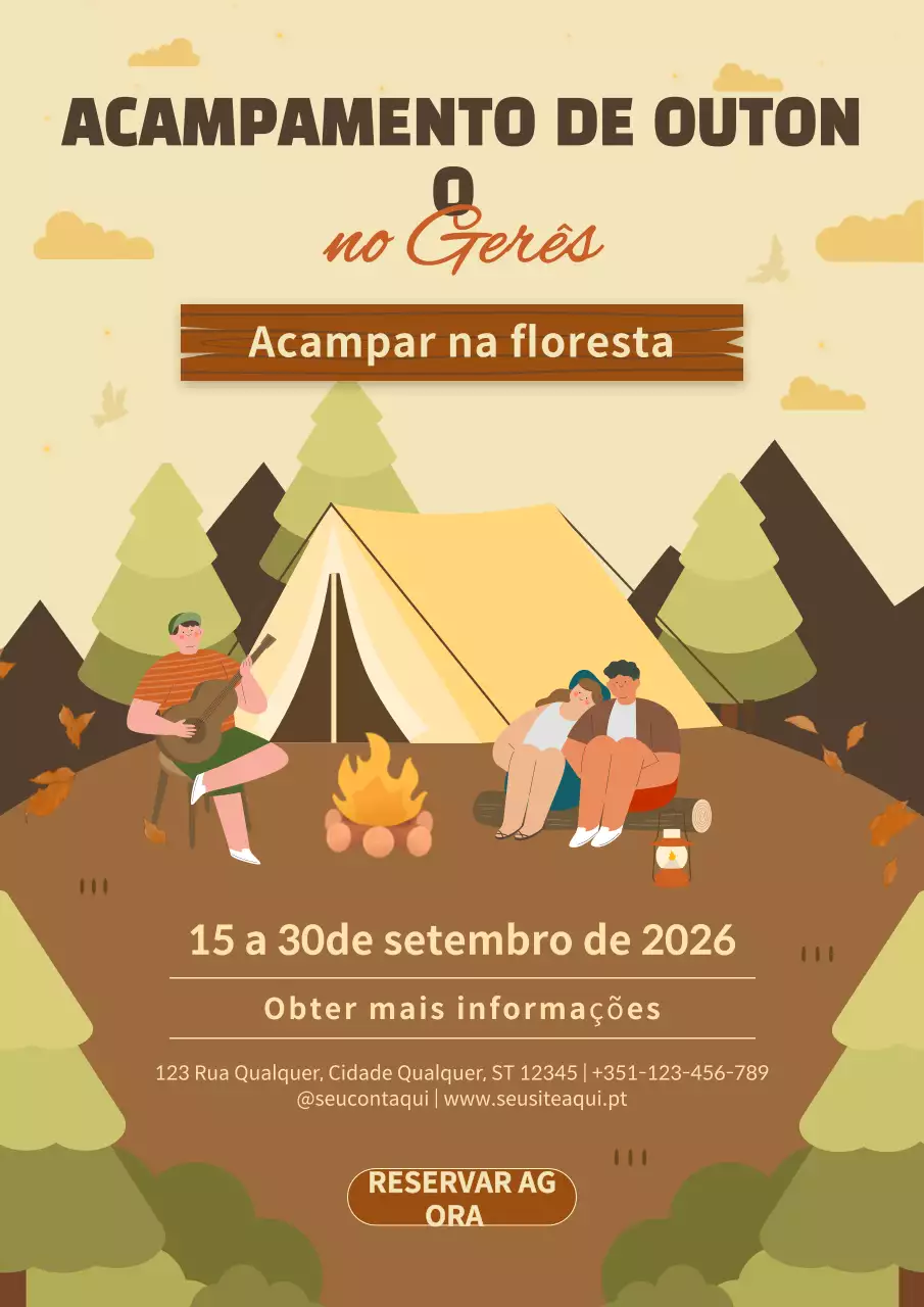Anúncio de campismo de outono natural castanho e amarelo