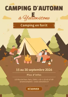 Annonce de camping d'automne naturelle marron et jaune