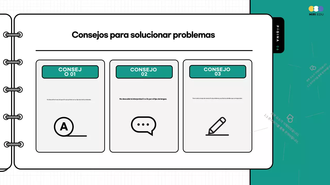 Material didáctico de los comentarios de las pruebas prácticas resaltadas en amarillo y azul