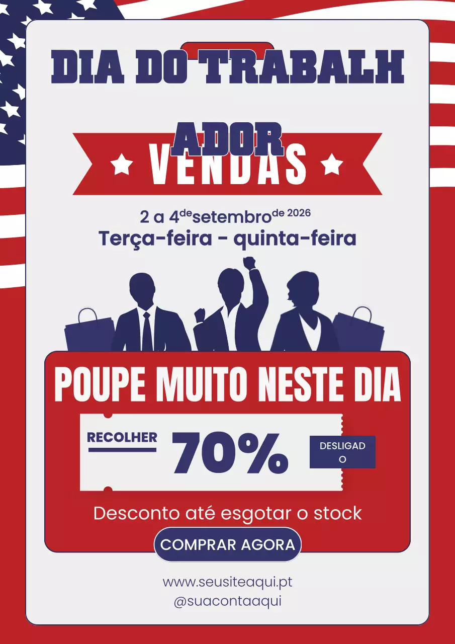 Anúncio de vendas do Dia do Trabalhador em vermelho e azul