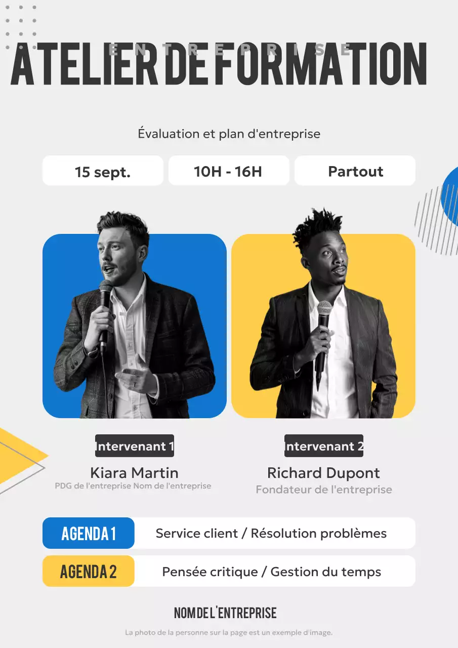 Promouvoir un simple séminaire de formation d'entreprise en bleu et jaune
