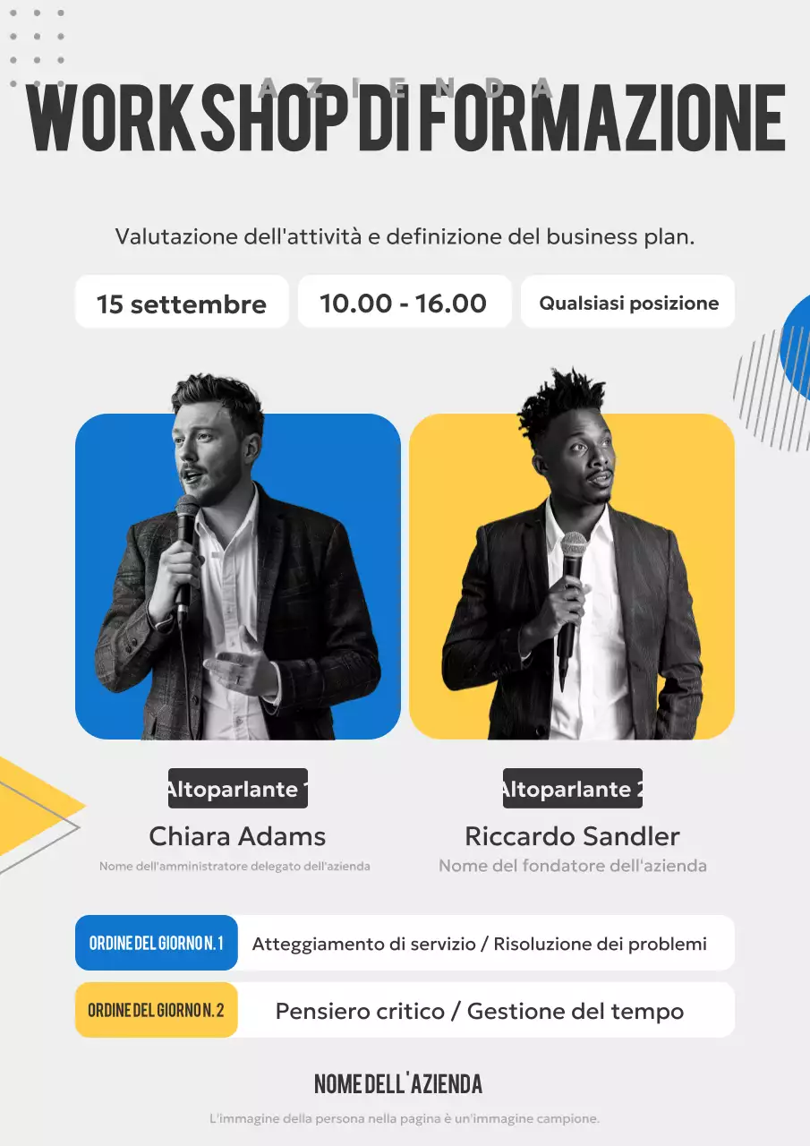 Promozione di un semplice seminario di formazione aziendale in blu e giallo