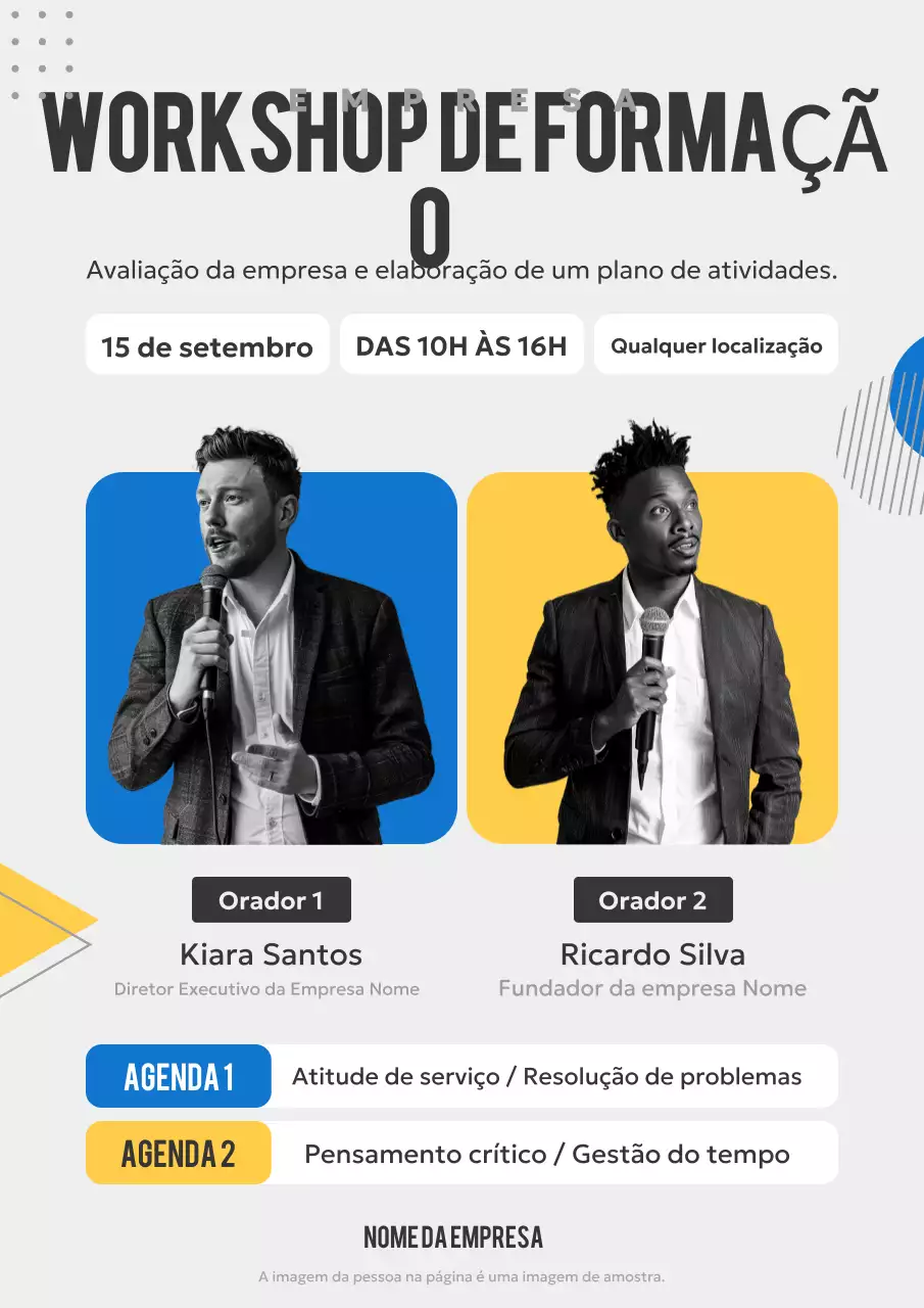 Promoção de um simples seminário de formação empresarial em azul e amarelo