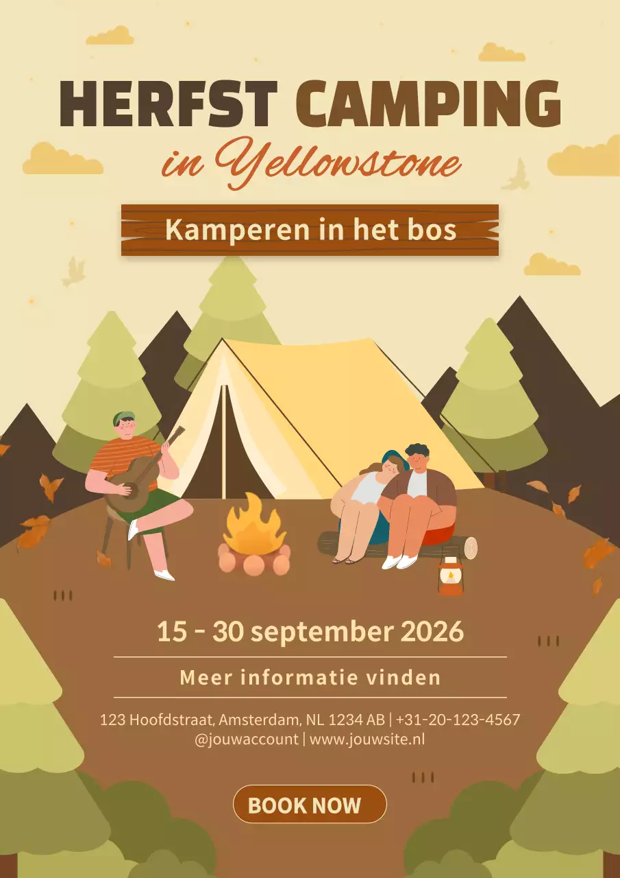 Bruin en Geel Natuurlijk Herfst Camping Advertentie