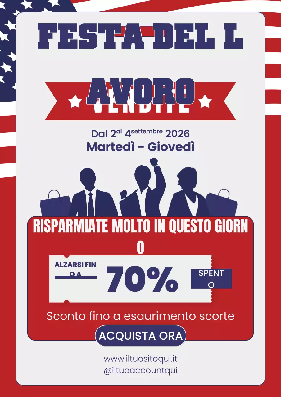 Pubblicità in grassetto rosso e blu per la festa del lavoro