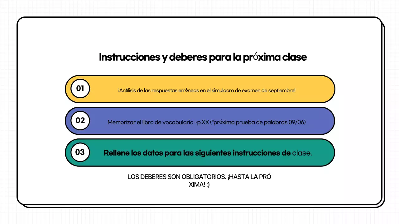 Material didáctico de los comentarios de las pruebas prácticas resaltadas en amarillo y azul