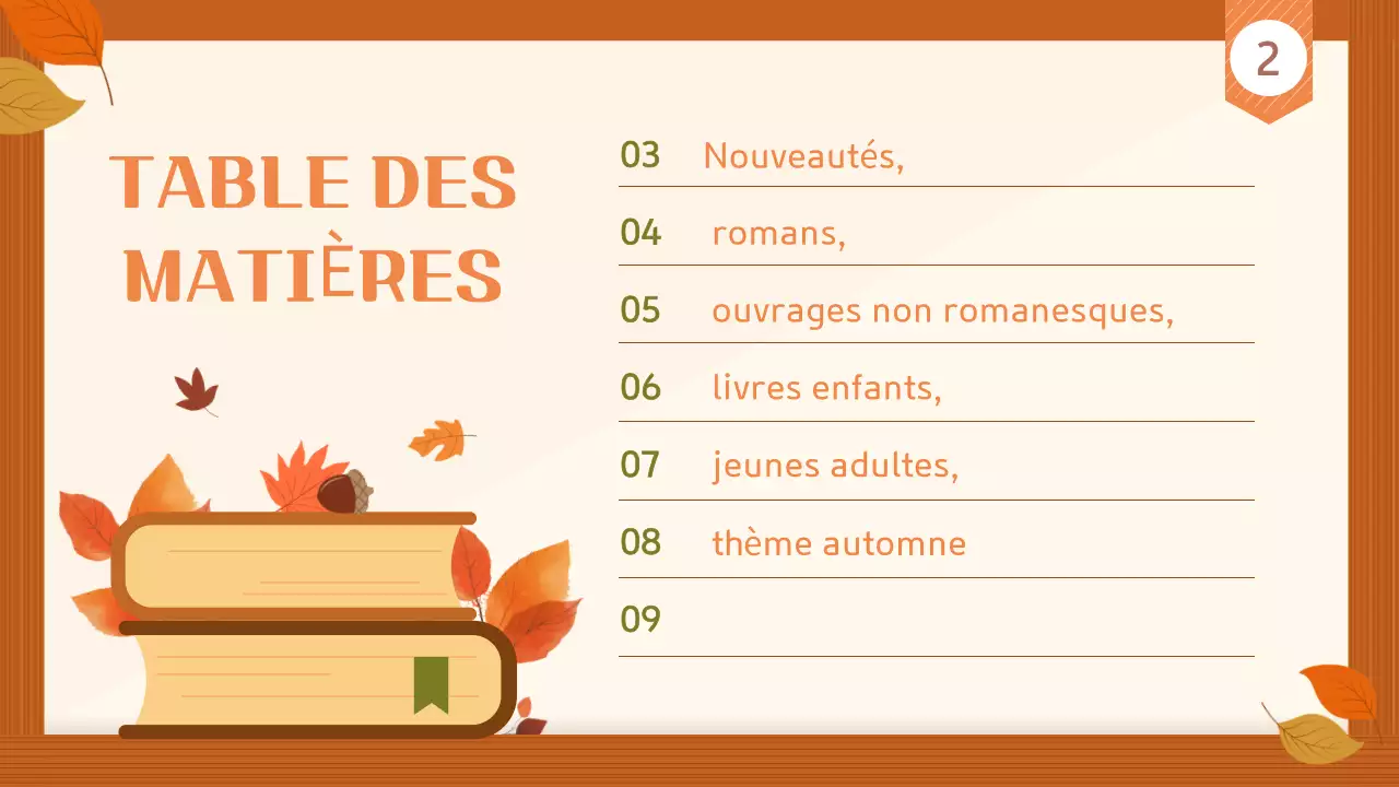 Marron et beige Guide de recommandations de livres pour l'automne