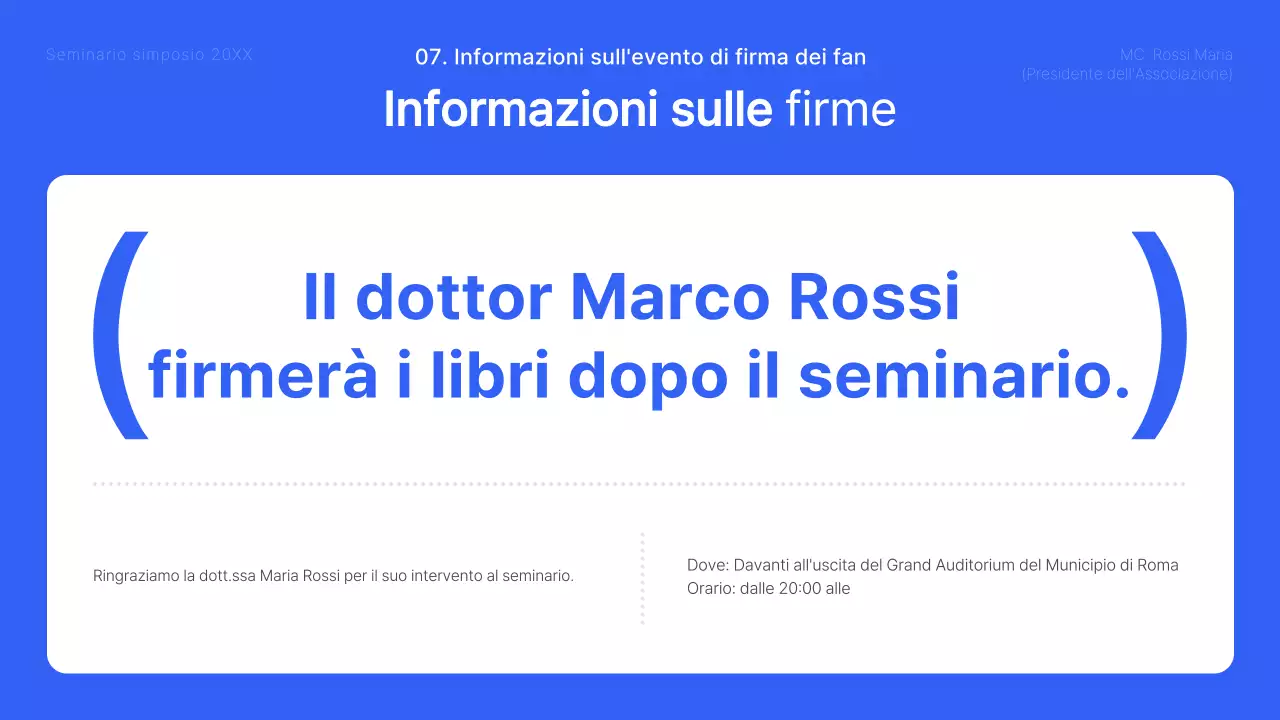 Un moderno discorso da simposio in blu e bianco Materiali del corso