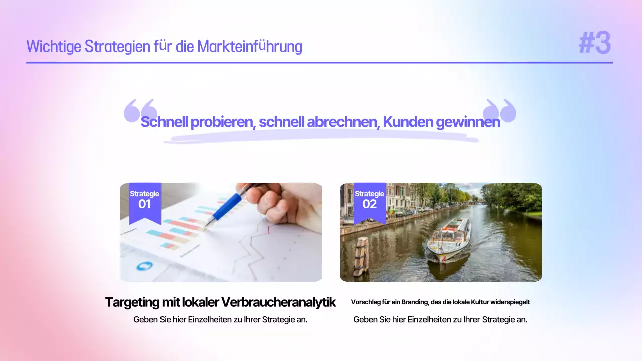 Planung einer Fallstudienpräsentation für ein einfaches blau-lila Markenseminar