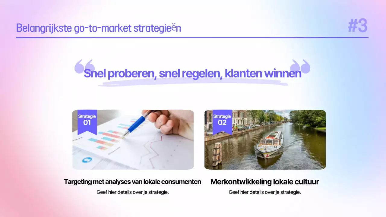 Planning case study presentatie voor een eenvoudig blauw en paars merkseminar