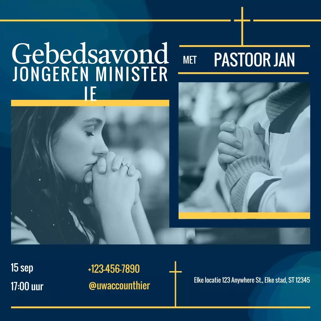 Blauw En Geel Modern Gebedsnacht Advertentie