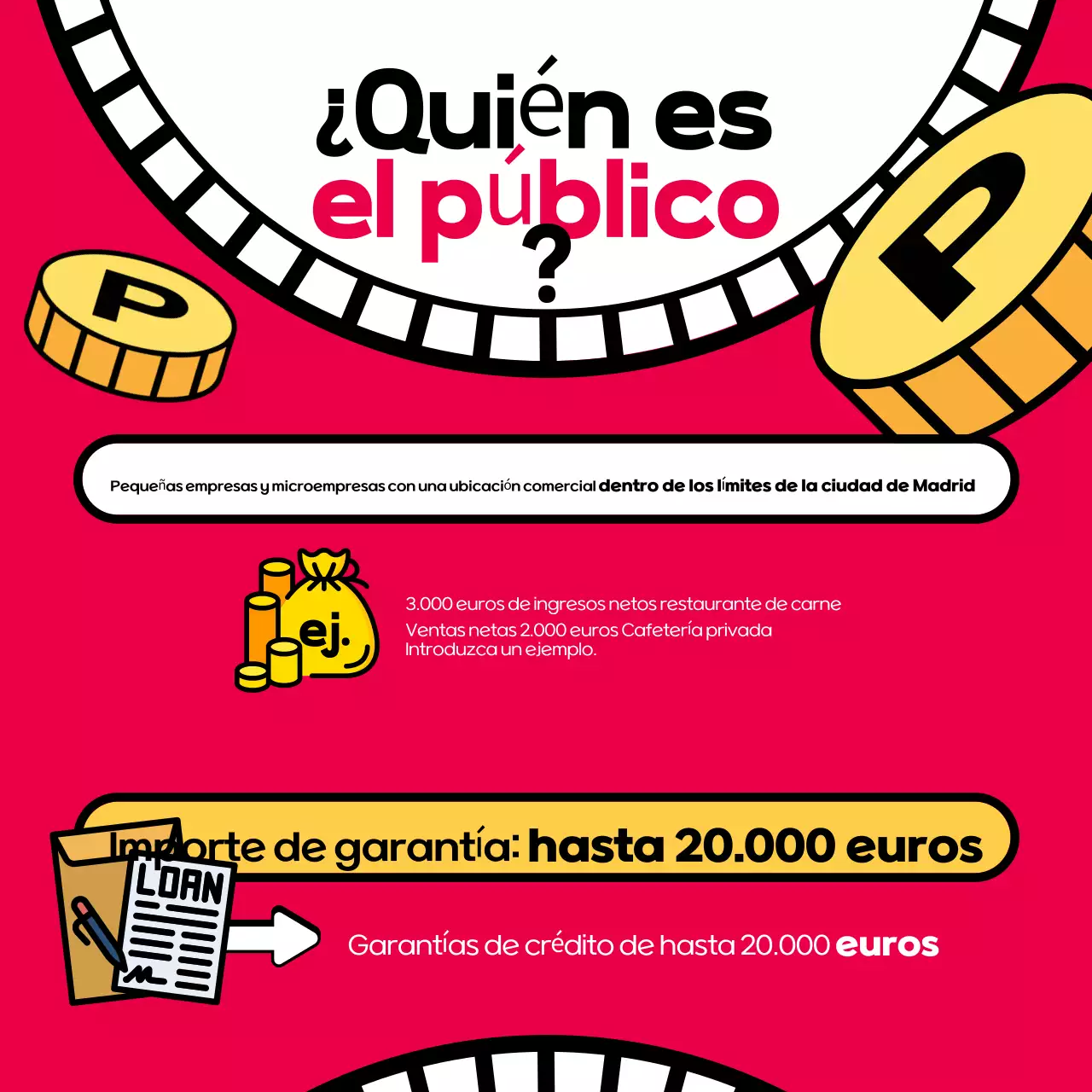 Promoción pop-artística del préstamo en rojo y negro