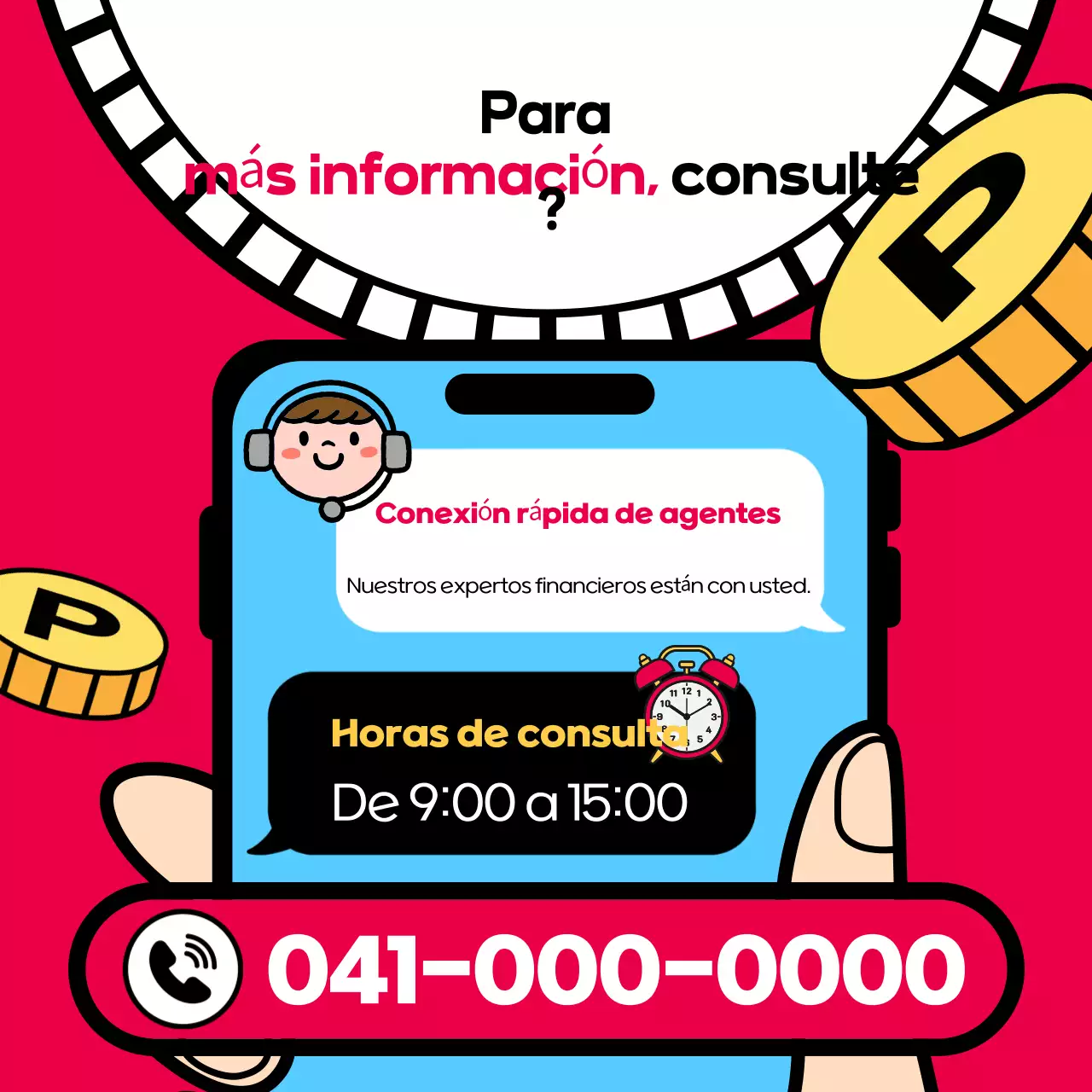 Promoción pop-artística del préstamo en rojo y negro