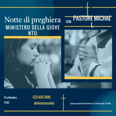 Pubblicità notturna di preghiera moderna blu e gialla