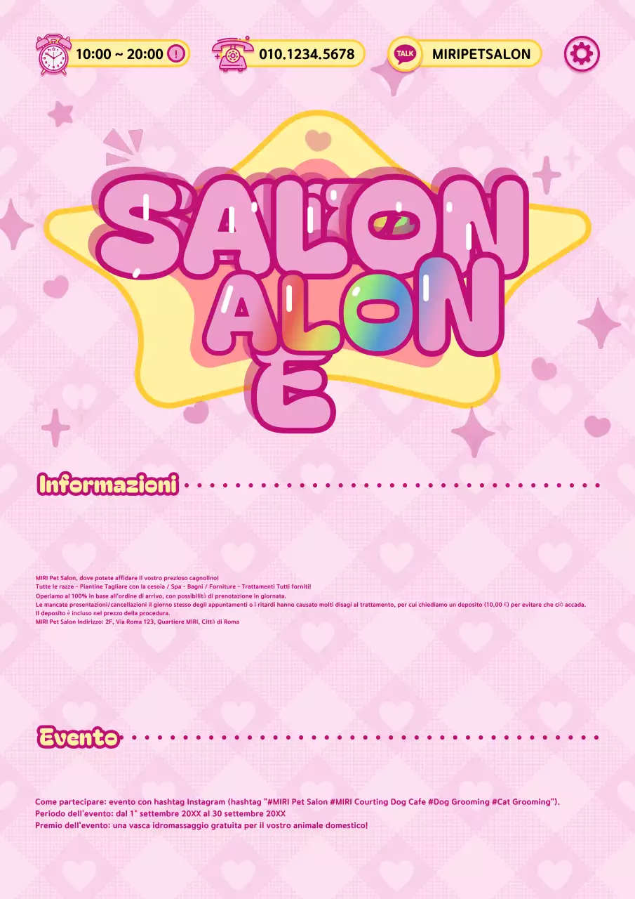 Promuovere un salone per animali kitsch in rosa e giallo