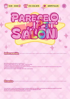 Promociona un salón de mascotas kitsch en rosa y amarillo