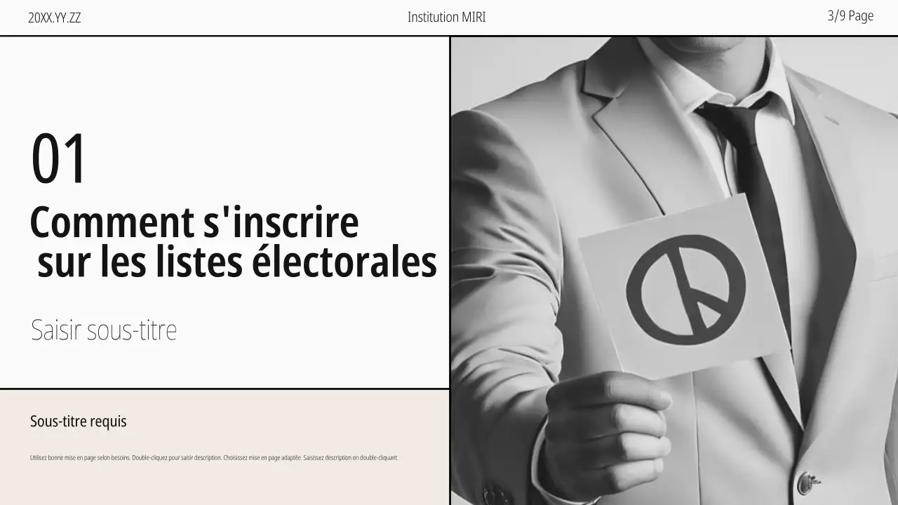 Guide moderne de la journée d'inscription des électeurs en beige et en noir et blanc