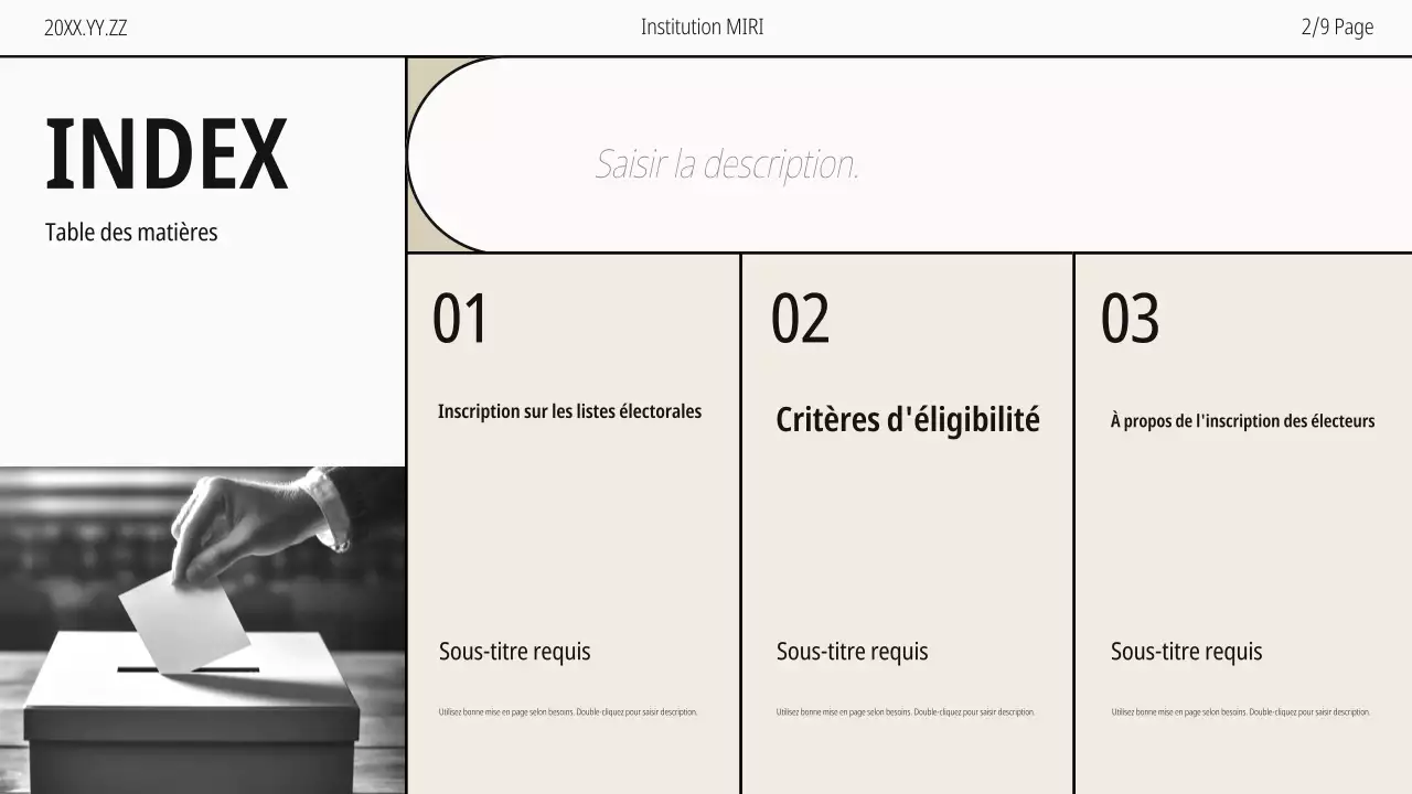 Guide moderne de la journée d'inscription des électeurs en beige et en noir et blanc