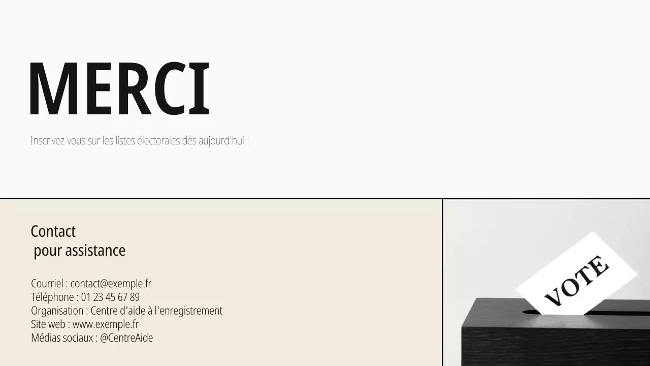 Guide moderne de la journée d'inscription des électeurs en beige et en noir et blanc