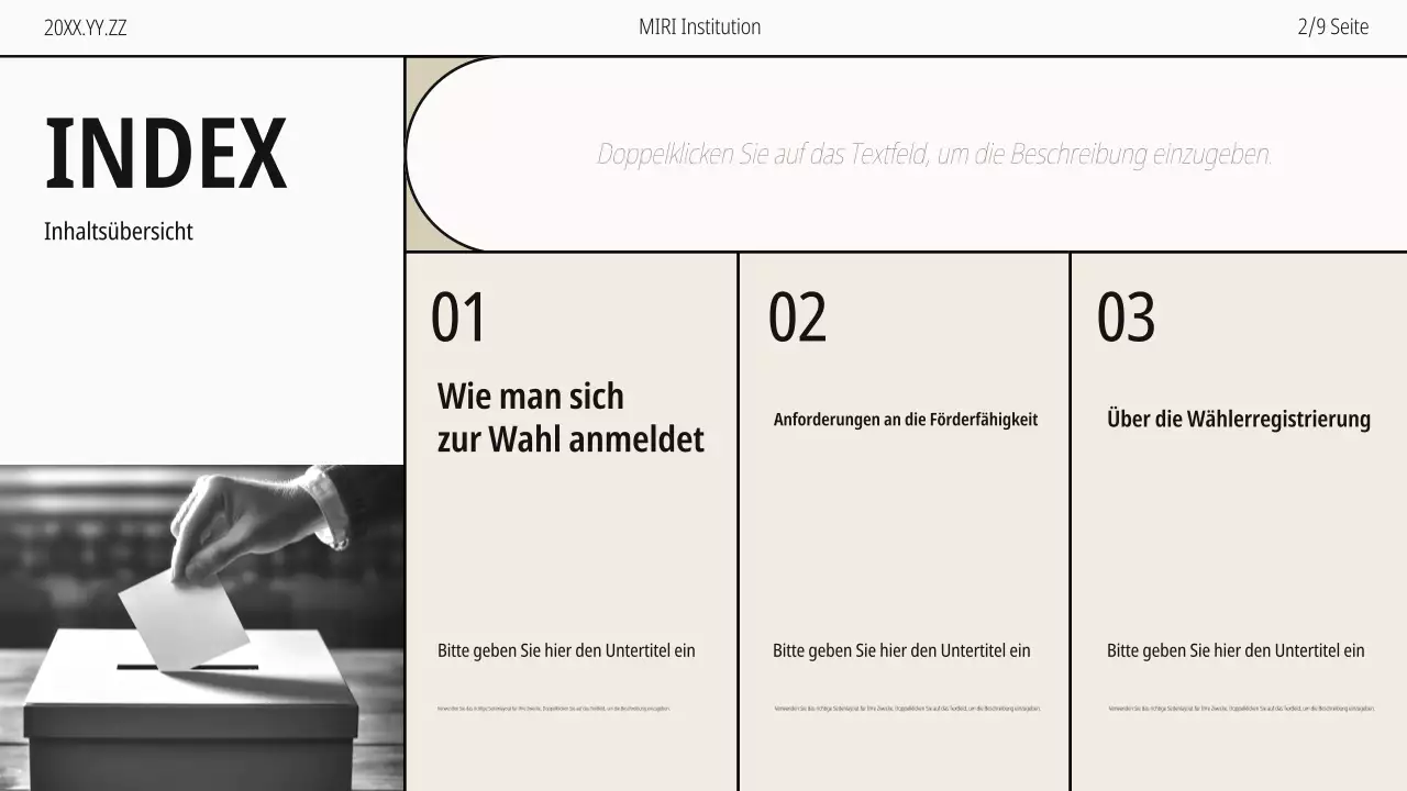 Beigefarbener und schwarz-weißer moderner Leitfaden zum Tag der Wählerregistrierung