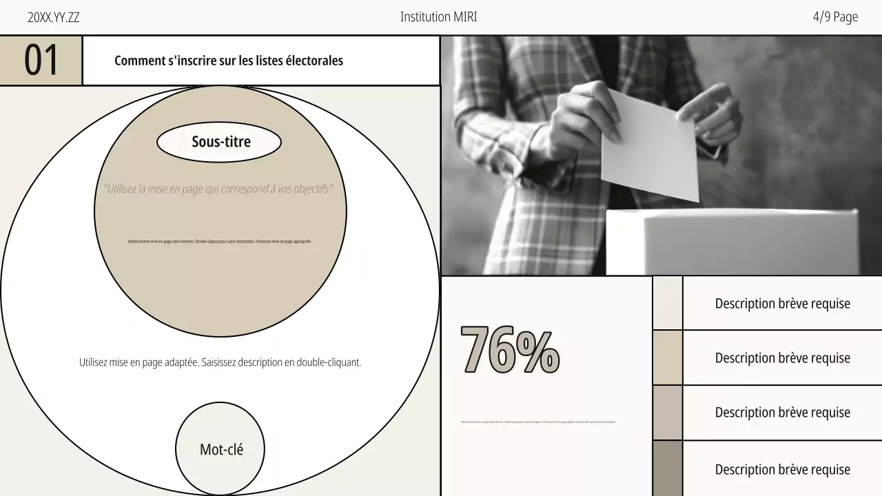 Guide moderne de la journée d'inscription des électeurs en beige et en noir et blanc